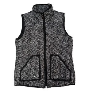 San Joy Black & White Herringbone Quilted Zip Vest Women's Size Small Winter